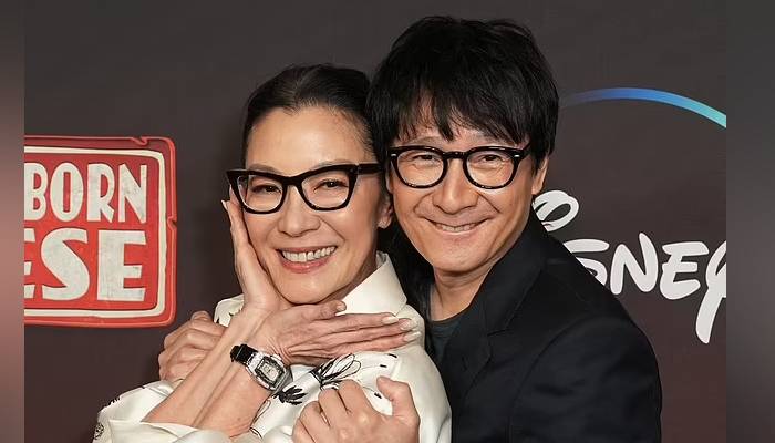 Michelle Yeoh all smiles with Ke Huy Quan at American Born Chinese premiere