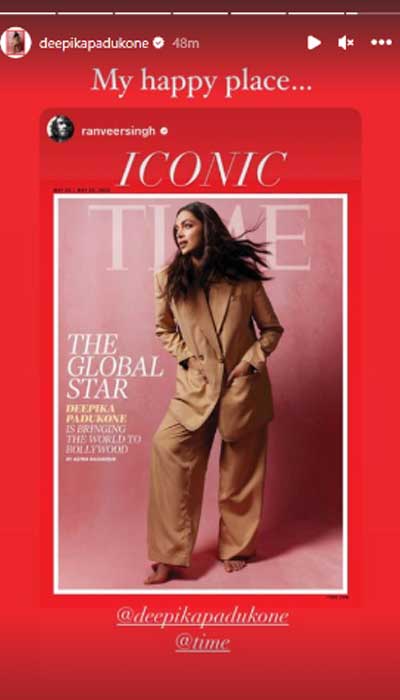 Deepika Padukone features on Time magazine cover, husband Ranveer Singh reacts