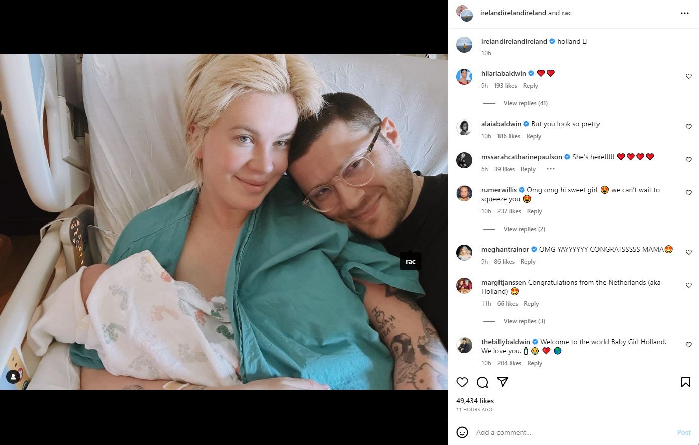 Pics: Ireland Baldwin announces birth of first baby with partner RAC