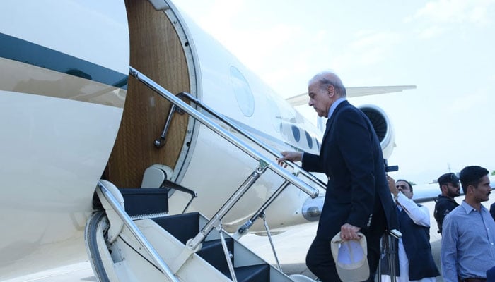 Prime Minister Muhammad Shehbaz Sharif departs for his two day official visit to Azerbaijan. — Twitter/PTVNewsOfficial