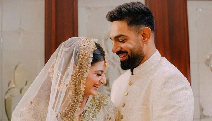 Haris Rauf with his wife Muzna Masood Malik on their Nikah day. — Instagram