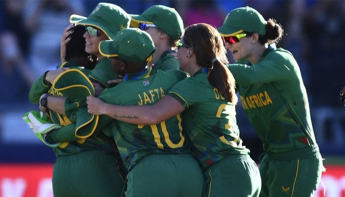 South African womens team players celebrate during a match in this undated picture. — Twitter/@ProteasWomenCSA