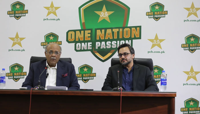 Chairman PCB Management Committee Najam Sethi and Chief Operating Officer Salman Naseers press conference at Gaddafi Stadium. — Twitter/@TheRealPCB