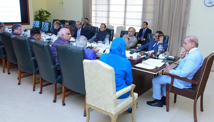 Prime Minister Shehbaz Sharif chairs the meeting regarding human smuggling and the recent capsizing of a boat in the Mediterranean near Greece, in Islamabad on June 21, 2023 — PID