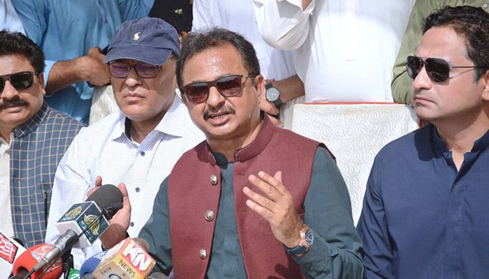 PTI Sindh President Haleem Adil Sheikh during a media talks. — File