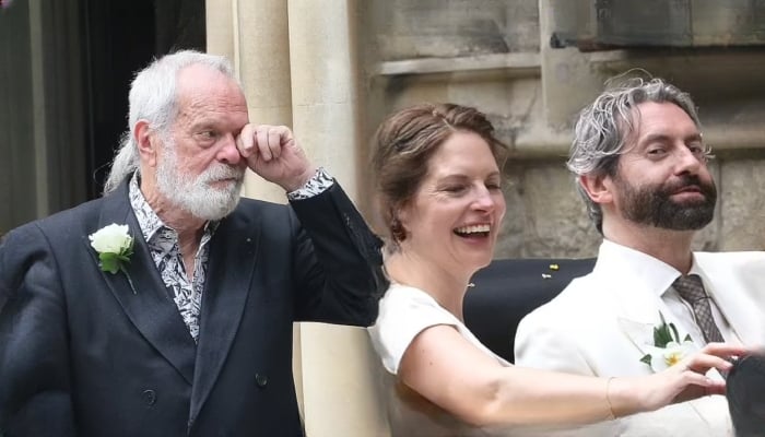 Terry Gilliam gets emotional as he wipes away tears during daughter’s wedding