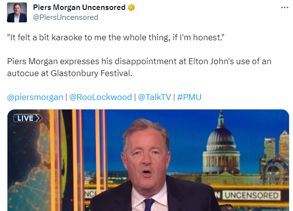 Elton John fans slam Piers Morgan over his Glastonbury comments