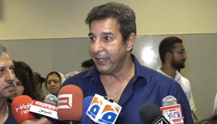 Wasim Akram talking to the media. — Reporter