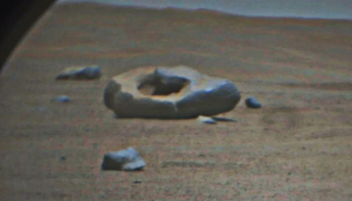 This picture shows a bizarre doughnut-shaped rock spotted on Mars. — Twitter/@SETIInstitute