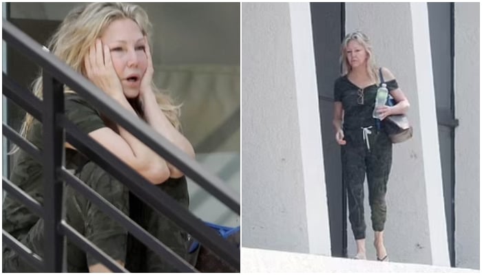 Heather Locklear displays erratic behavior as she talks to herself and walks on building ledge