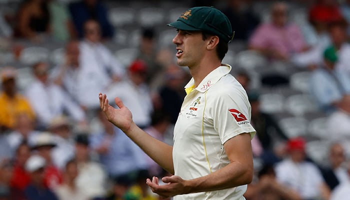 Australias Pat Cummins gestures in the field on day two of the second Ashes cricket Test match between England and Australia at Lords cricket ground in London on June 29, 2023. — AFP