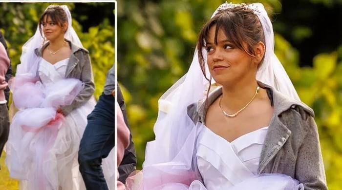 Jenna Ortega joins Winona Ryder on set film wedding scene for