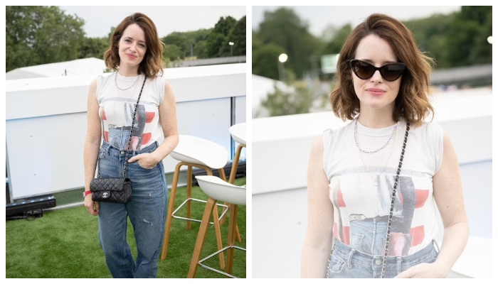 Claire Foy nails retro Hollywood glamour in cat-eye sunglasses