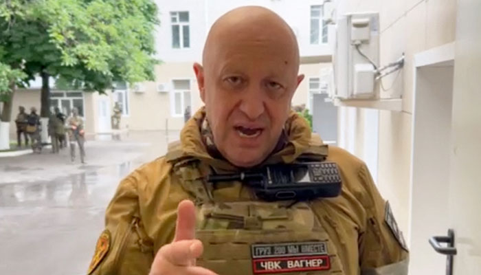 This video grab taken from handout footage posted on June 24, 2023 on the Telegram account of the press service of Concord shows Yevgeny Prigozhin speaking inside the headquarters of the Russian southern military district in the city of Rostov-on-Don. — AFP