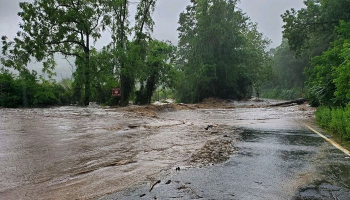 The New York State Police said Sunday numerous roadways in Rockland County, New York, where a flash flood emergency was declared, were experiencing heavy flooding and washouts. Twitter/New York State Police