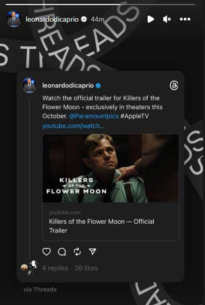 Leonardo DiCaprio joins Threads to share new movie trailer