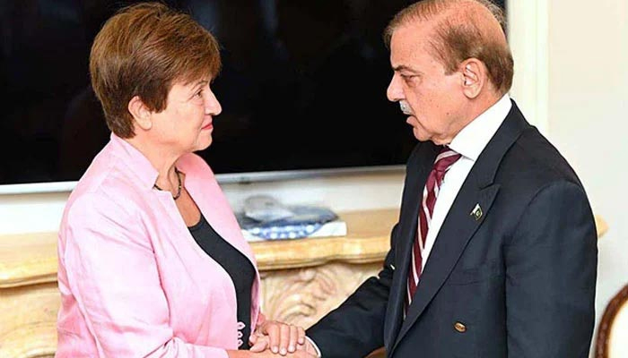 International Monetary Fund Managing Director Kristalina Georgieva calls on Prime Minister Muhammad Shehbaz Sharif on September 21, 2022. — APP