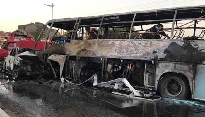 This picture shows the horrific collision between a bus and a commercial vehicle in the Saharan region of Algeria. — Gulf Times/AFP/File