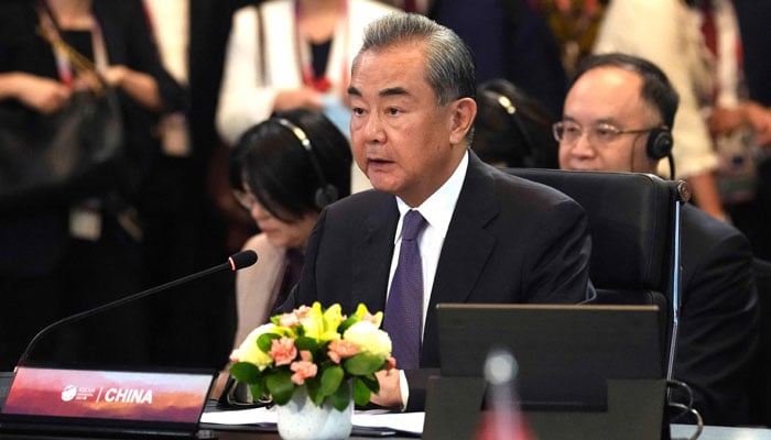 Director of the Office of the Foreign Affairs Commission of the Communist Party of Chinas Central Committee Wang Yi speaks during the ASEAN Post Ministerial Conference with China at ASEAN Foreign Ministers Meeting in Jakarta on July 13, 2023. —  AFP/File