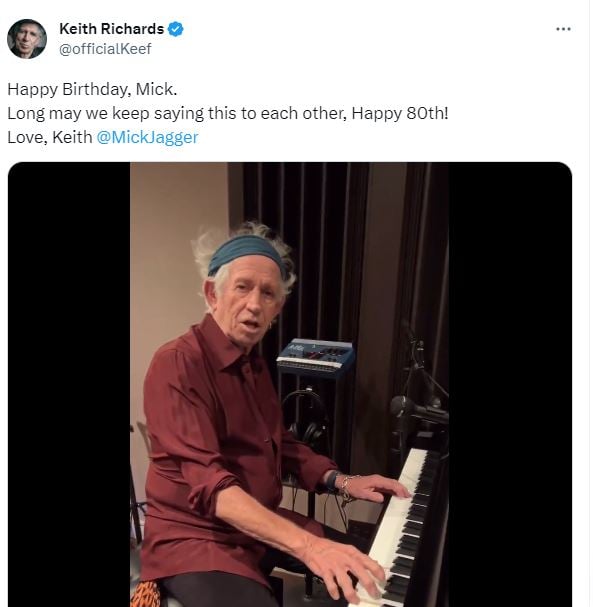 Keith Richard shares a video message for Mick Jagger