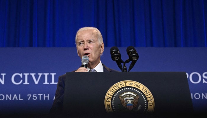 US President Joe Biden speaks at the Truman Civil Rights Symposium at the National Archives in Washington, DC, on July 27, 2023. — AFP