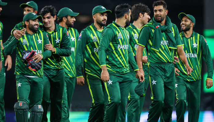 Pakistan players celebrate after their 2022 ICC Twenty20 World Cup cricket tournament match between Pakistan and South Africa at the Sydney Cricket Ground (SCG). — AFP