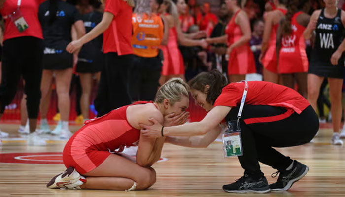 Helen Housby reacts after England secured a 46-40 victory and place in the final.—Gallo Images