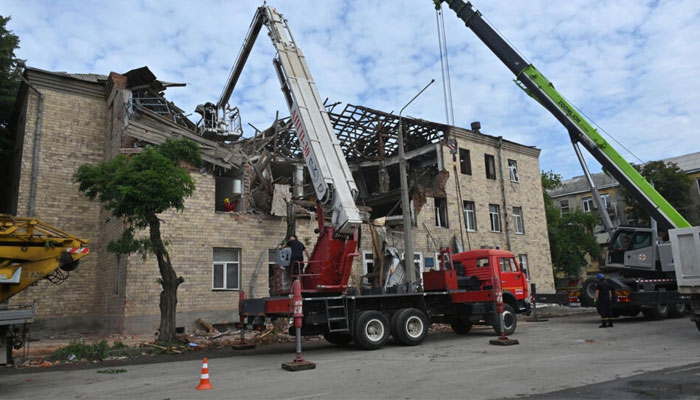 The Kharkiv region has been the target of repeated Russian strikes, such as this building hit on Tuesday. — AFP/File