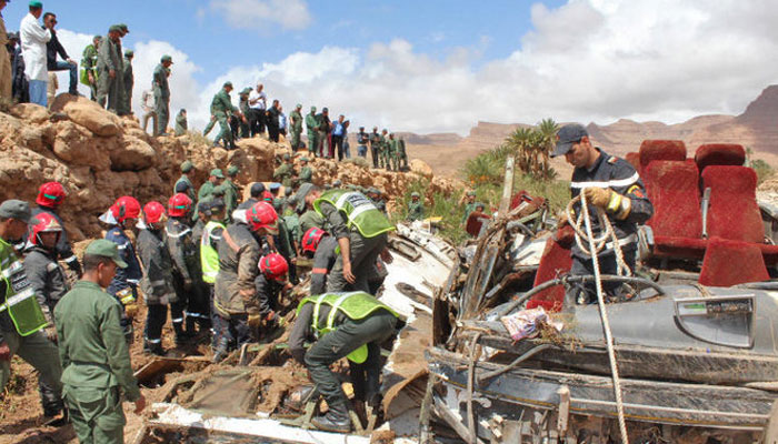 A file photo of Moroccan security forces searching for bodies in a bus wreckage in southern Morocco in September 2019. — AFP/File