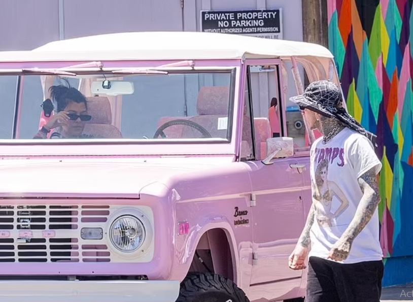 Kourtney Kardashian, Travis Barker spotted driving around Calabasas in Barbie pink Bronco