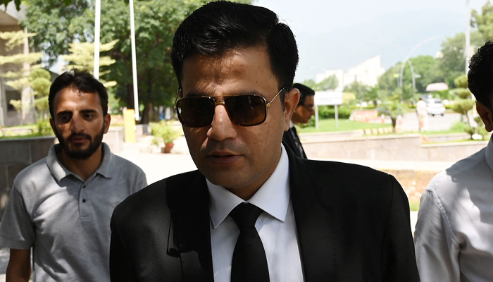 Naeem Haider Panjutha arrives at the High Court to file a petition against Khans conviction in Islamabad on August 8, 2023. — AFP