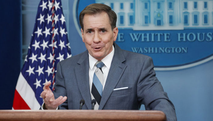 White House National Security Council spokesperson John Kirby pauses during a daily news briefing at the James S Brady Press Briefing Room in the White House on March 22, 2023 in Washington, DC. — AFP