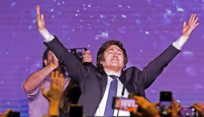 The ultraliberal economist Javier Milei celebrates his victory in the presidential primaries in Argentina — AFP/File