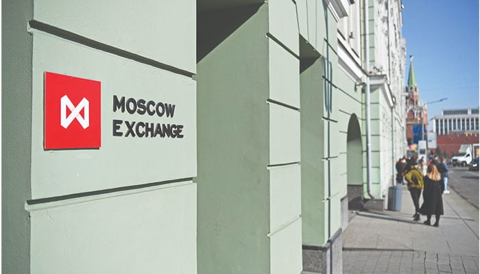 A view of the Moscow Exchange office in Moscow on March 24, 2022. — AFP/File