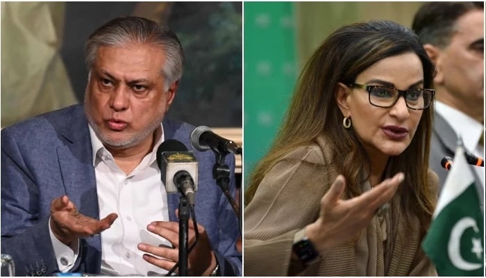 PML-N leader and former finance minister Ishaq Dar (left) and PPP Vice President Sherry Rehman. — AFP/File