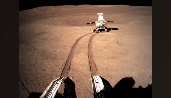Chinese Lunar probe rover Yutu-2 roll on the far side of the Moon in this picture. — CTGN/CSNA/File
