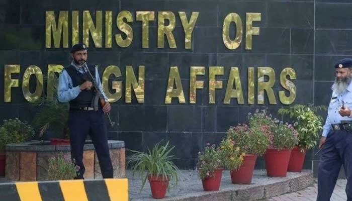 Security guards stand outside the Ministry of Foreign Affairs in Islamabad in this undated image. — AFP