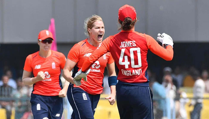 The image shows Englands Womens Cricket players. — AFP