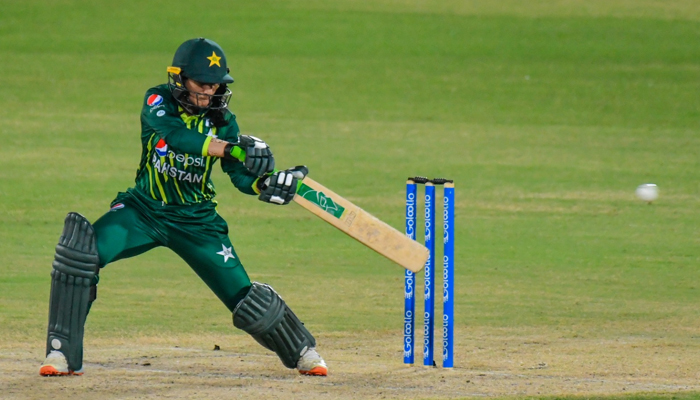 Bismah Maroof plays a shot during a match against South African Women being played at the National Stadium, Karachi on September 3 . — PCB