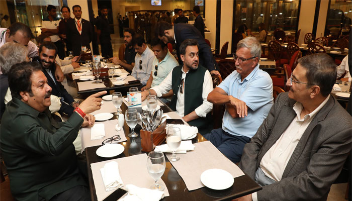 BCCI Vice-President Rajeev Shukla (left), BCCI President Roger Binny (2nd right), PCBs Zaka Ashraf (1st right). — X/@TheRealPCB