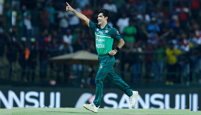 Pakistan pacer Naseem Shah celebrates after claiming a wicket in the match against India during the ongoing Asia Cup on September 2, 2023. — Twitter/@TheRealPCB