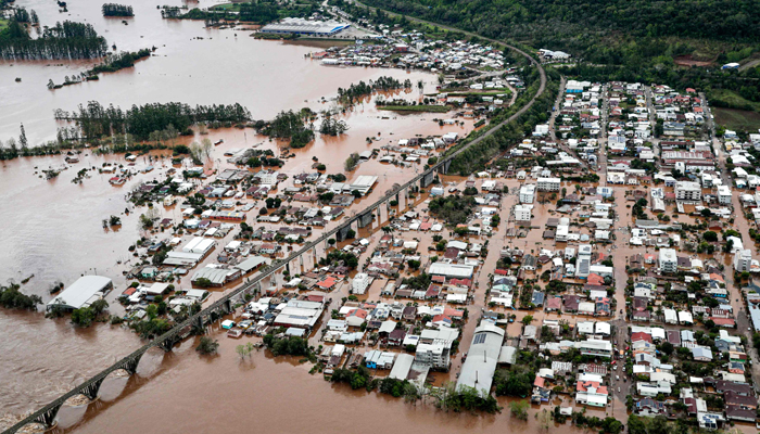 Aerial view of the area affected by an extratropical cyclone in MuÃ§um, Rio Grande do Sul State, Brazil, taken on September 5, 2023. — AFP