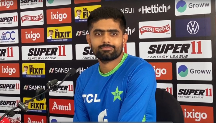 National Side Skipper Babar Azam during the pre-match presser. — Photo by author