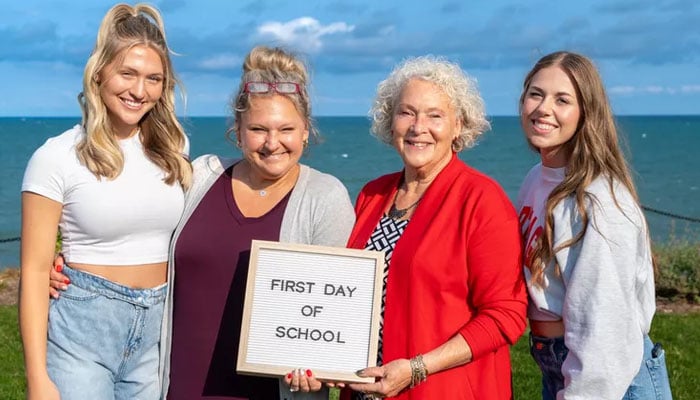 Three generations of students from the same family are pictured on their first day of classes at Carthage College in Kenosha, Wisconsin. — Carthage College