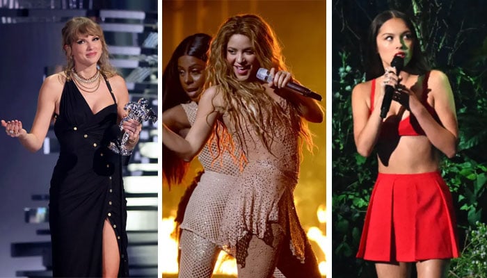 Taylor Swift (L), Shakira (C) and Olivia Rodrigo (R) made the cut for best moments from the VMAs 2023