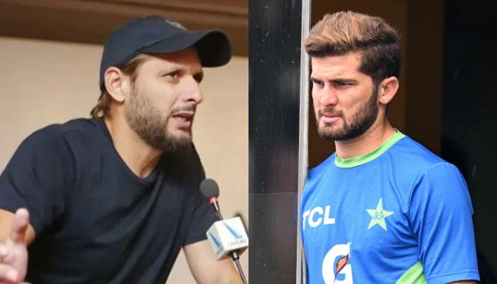 Shaheen Shah Afridi (left) and Shahid Afridi. — Twitter/@SAFoundationN/AFP/File