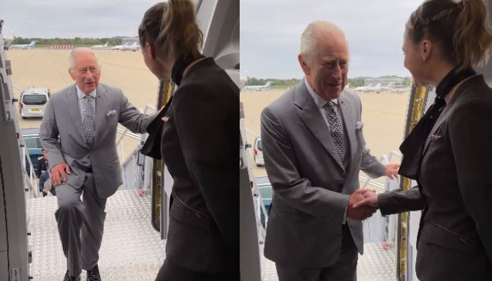 King Charles was seen boarding the plane in his first state visit to France as a monarch