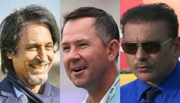 A picture collage of Ramiz Raja (left), Ricky Ponting (centre) and Ravi Shastri (right). — PCB/ICC/BCCI/File