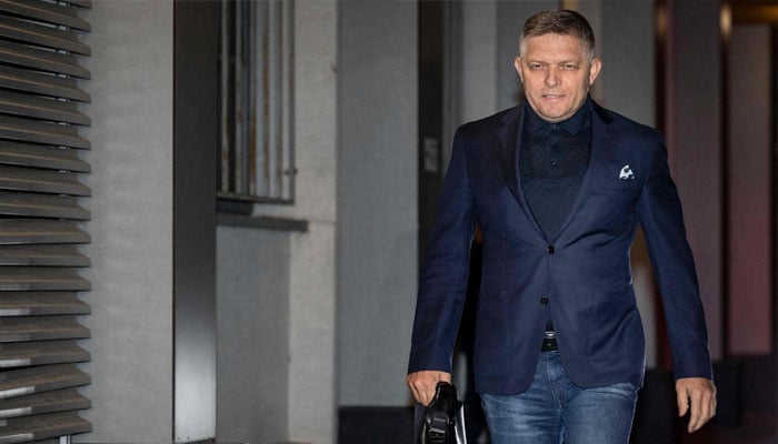 Leader of Direction - Social Democracy (Smer - SD) party Robert Fico arrives to the party headquarters in Bratislava following general elections in Slovakia, on September 30, 2023.—AFP