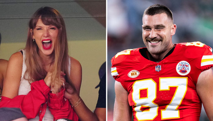 Taylor Swift and Travis Kelce gesture during an NFL game. — AFP